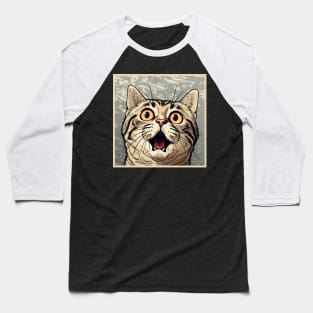 Shocked Cat Cartoon Vintage Cartoon Cat Crazy Baseball T-Shirt